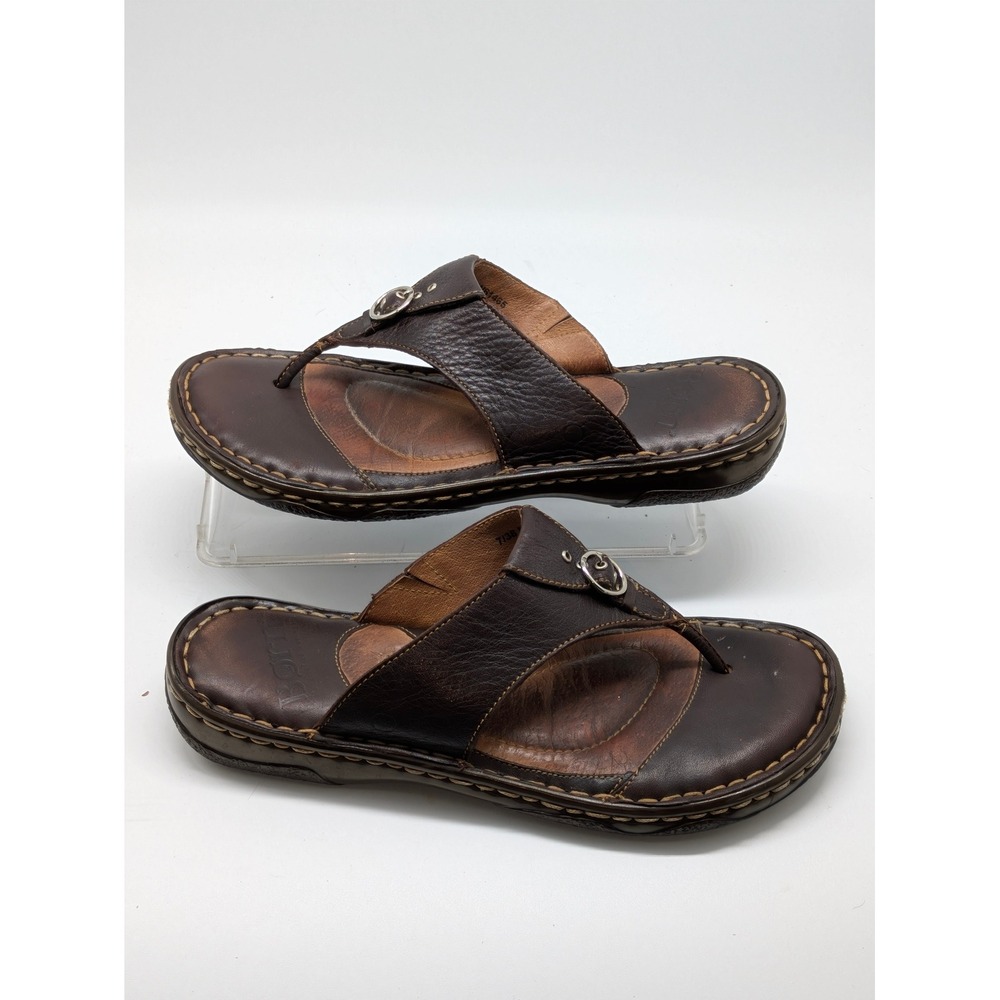 Born Women's 7 Brown Leather Thong Sandals Comfort Buckle Flip Flops Slides
